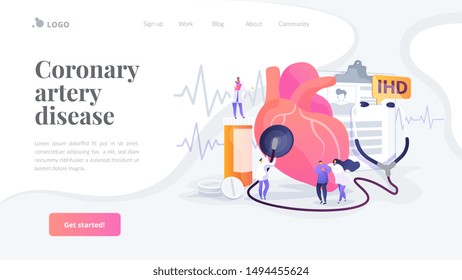 Circulatory system complications. Cardiologists studying human organ. Heart disease, ischemic heart disease, coronary artery disease concept. Website homepage header landing web page template.