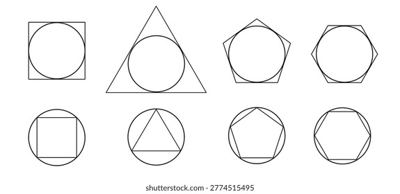  circumcircle of regular polygons, inscribed circle of regular polygons, geometry teaching materials