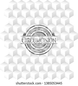 Circumcision realistic grey emblem with cube white background