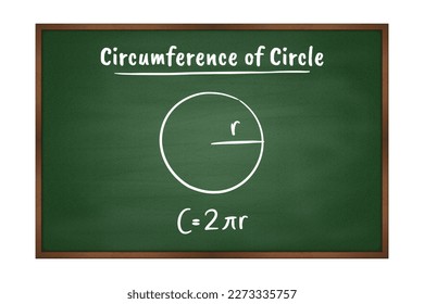 circumference of Circle geometry formula on green chalkboard vector