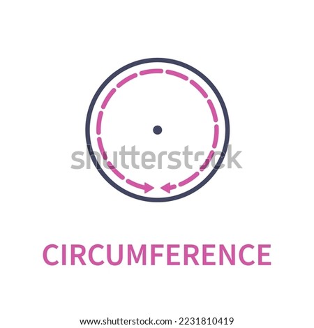 Circumference icon. Distance measurement tool. Arc length. Circle area surface perimeter. Education concept. Vector illustration.