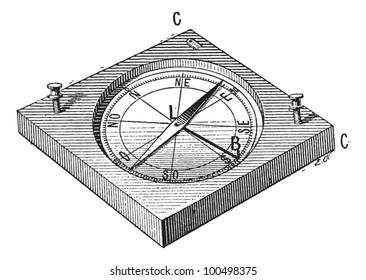 Circumferentor Or Surveyor's Compass, Vintage Engraved Illustration. Dictionary Of Words And Things - Larive And Fleury - 1895