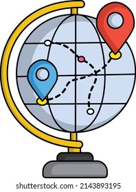 Circumnavigation Vector Icon Design, Travel and Tourism Symbol, Holiday and Vacation Sign, Discovery and exploration Stock, Locating Points on a Globe illustration, traveling around the world Concept