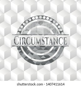 Circumstance grey emblem with geometric cube white background