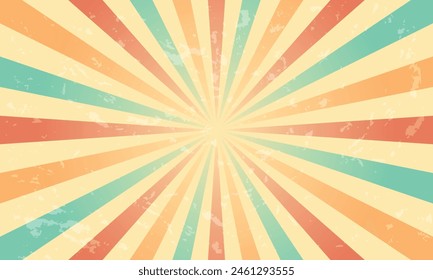 Circus, Abstract Retro Background with Colorful Burst, Vintage Poster, Striped, Grunge Texture,  60s, 70s, Vector Illustration