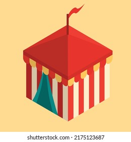 Circus acrobat clown tent, striped holiday tent isometry square tent vector illustration