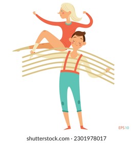 Circus acrobat couple. Cartoon icon.