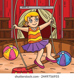 Circus Acrobat and Trapeze Colored Cartoon 