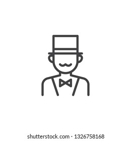 Circus actor line icon. linear style sign for mobile concept and web design. Magician man with top hat outline vector icon. Faceless people avatar symbol, logo illustration. Pixel perfect vector 