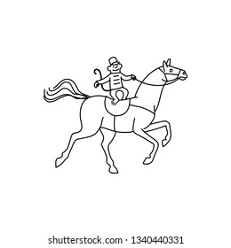 Circus Actor Line-Art Illustration. Monkey Balancing on Horse