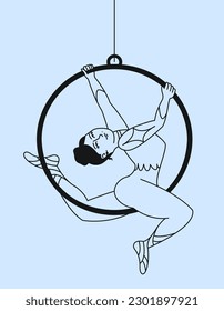 Circus aerial gymnast. Female character in outline style.