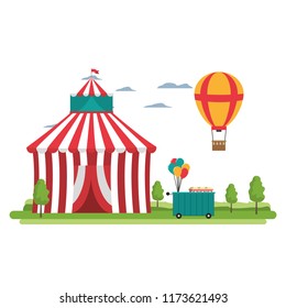 circus and air balloon with car shop