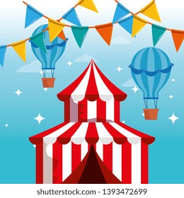 circus with air balloons and party banner to carnival festival