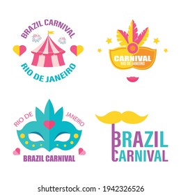 Circus amazing set of vector emblems, labels, logos and typographic stamps in vibrant colors isolated on white background.