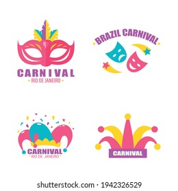 Circus amazing set of vector emblems, labels, logos and typographic stamps in vibrant colors isolated on white background.