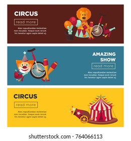 Circus with amazing show advertisement web pages templates