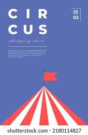 Circus verblüffende Show minimaltrendy vertikales Poster. Carnival Funesse minimalistisches kreatives Design-Banner mit Unterhaltungszelt. Fun Fair Festival flach Vektorpfen Plakat