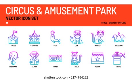 Circus and amusement park vector icon set.