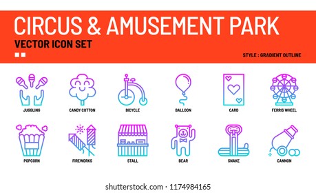 Circus and amusement park vector icon set.