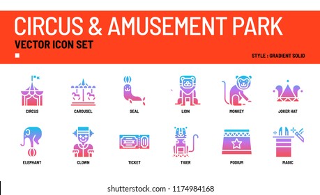 Circus and amusement park vector icon set.