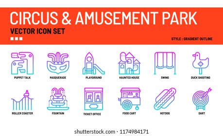 Circus and amusement park vector icon set.