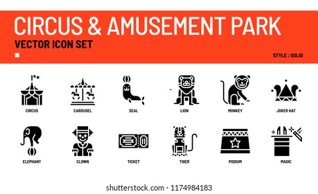 Circus and amusement park vector icon set.