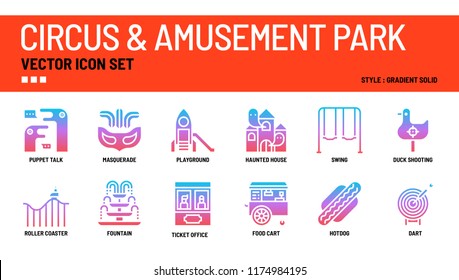 Circus and amusement park vector icon set.