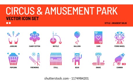 Circus and amusement park vector icon set.