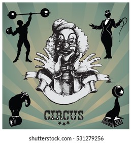 Ilustraciones de los vectores de los parques de circo y diversión. Payaso