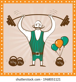Circus and amusement vector illustration. Strongman. Doodle style drawing