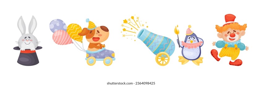 Circus Animal Characters Performing Trick Vector Set