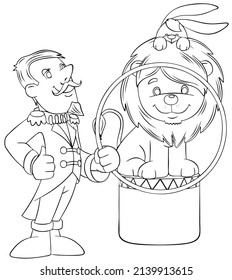 Circus Animal Trainer A Barbell. Element For Coloring Page. Cartoon Style.