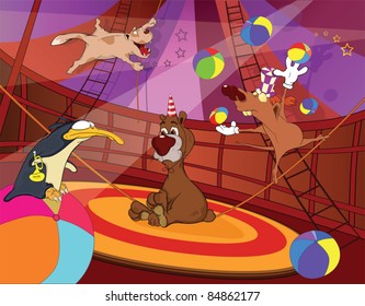 Circus with animals . Cartoon .