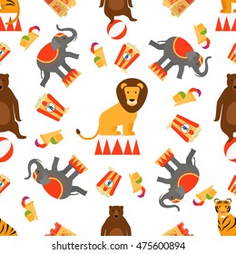 Circus animals and food seamless pattern. Vector illustration