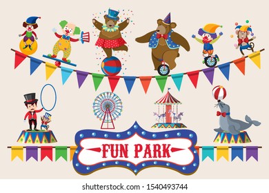 Circus animals on poster design illustration