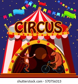 Circus animals show tent concept. Cartoon illustration of circus animals show tent vector concept for web