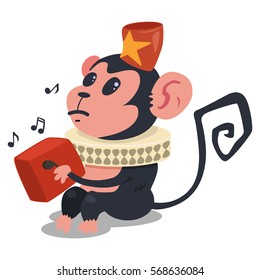 Circus animals vector character. Cute monkey plays the music box. Cartoon illustration.