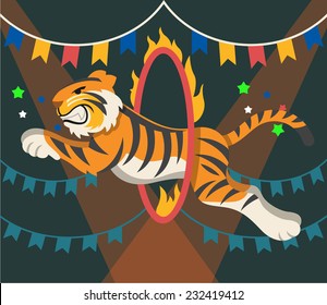 Circus arena and tiger. Vector flat illustration