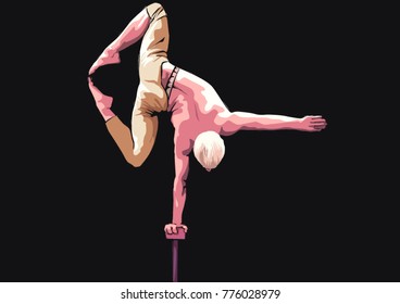 circus artist balancing one hand with his body gymnast performance of young man illustration 