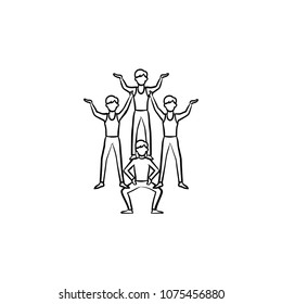 Circus Artists Making A Human Pyramid Hand Drawn Outline Doodle Icon. Circus Performers Making A Trick Vector Sketch Illustration For Print, Web, Mobile And Infographics Isolated On White Background.