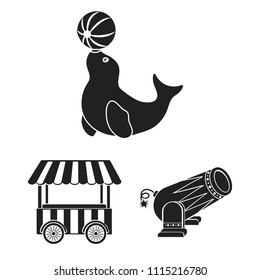 Circus and attributes black icons in set collection for design. Circus Art vector symbol stock web illustration.