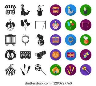 Circus and attributes black,flat icons in set collection for design. Circus Art vector symbol stock web illustration.