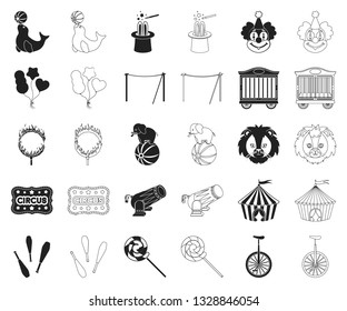 Circus and attributes black,outline icons in set collection for design. Circus Art vector symbol stock web illustration.