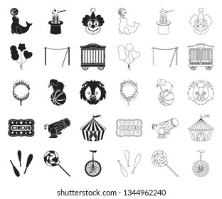 Circus and attributes black,outline icons in set collection for design. Circus Art vector symbol stock web illustration.