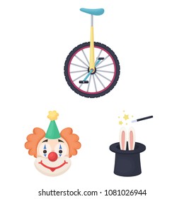 Circus and attributes cartoon icons in set collection for design. Circus Art vector symbol stock web illustration.