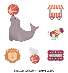 Circus and attributes cartoon icons in set collection for design. Circus Art vector symbol stock web illustration.