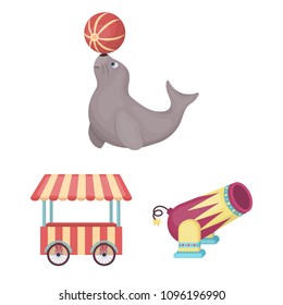 Circus and attributes cartoon icons in set collection for design. Circus Art vector symbol stock web illustration.