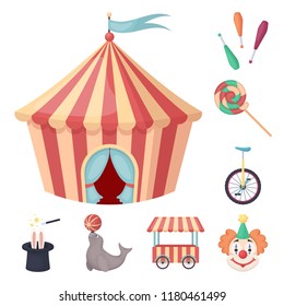 Circus and attributes cartoon icons in set collection for design. Circus Art vector symbol stock web illustration.