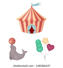 Circus and attributes cartoon icons in set collection for design. Circus Art vector symbol stock web illustration.
