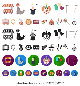 Circus and attributes cartoon icons in set collection for design. Circus Art vector symbol stock web illustration.